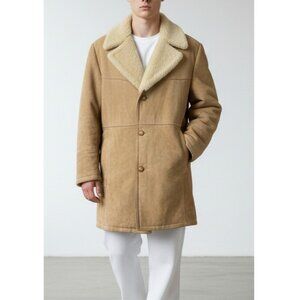 London Fog Shearling Lambskin Sheepskin Rancher Western Coat Jacket Men's Large